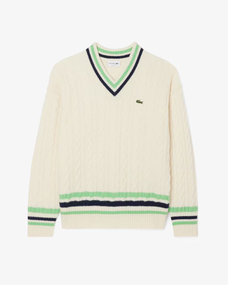 Pull col V maille torsadée laine